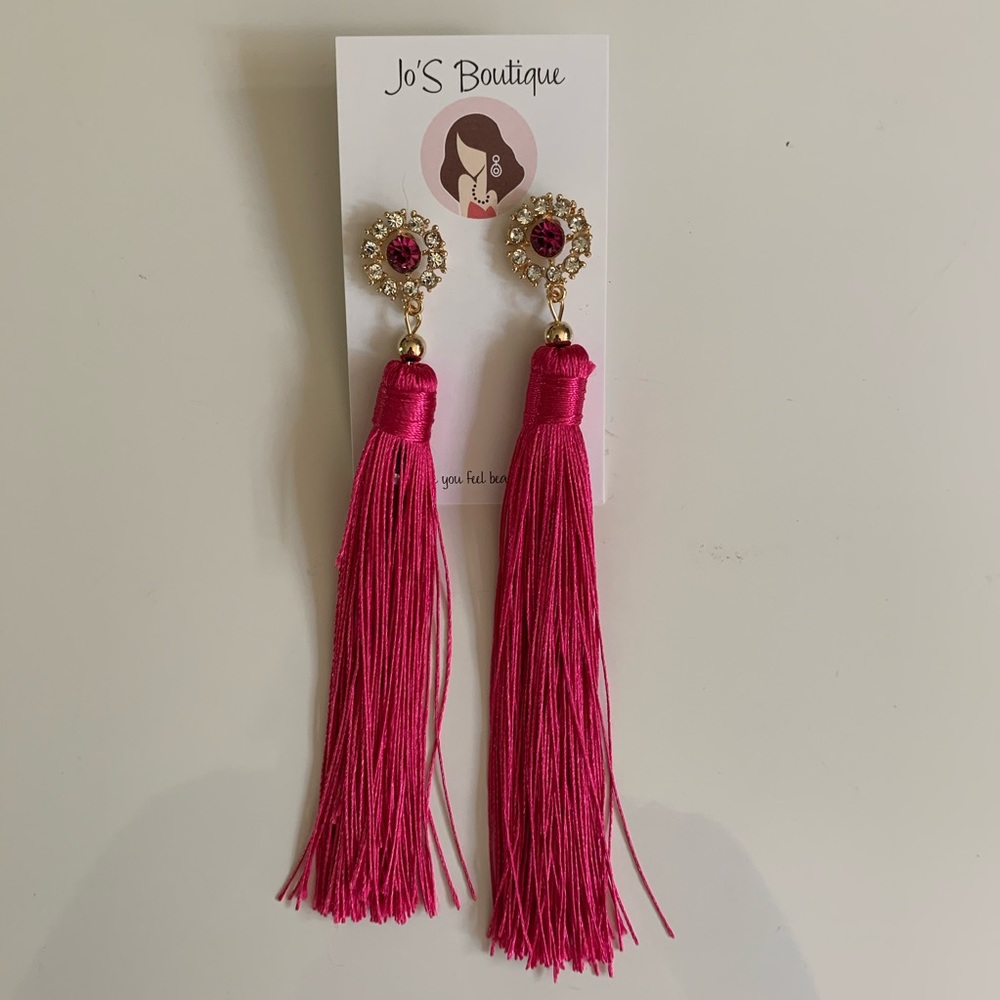 Pink long tassel earrings